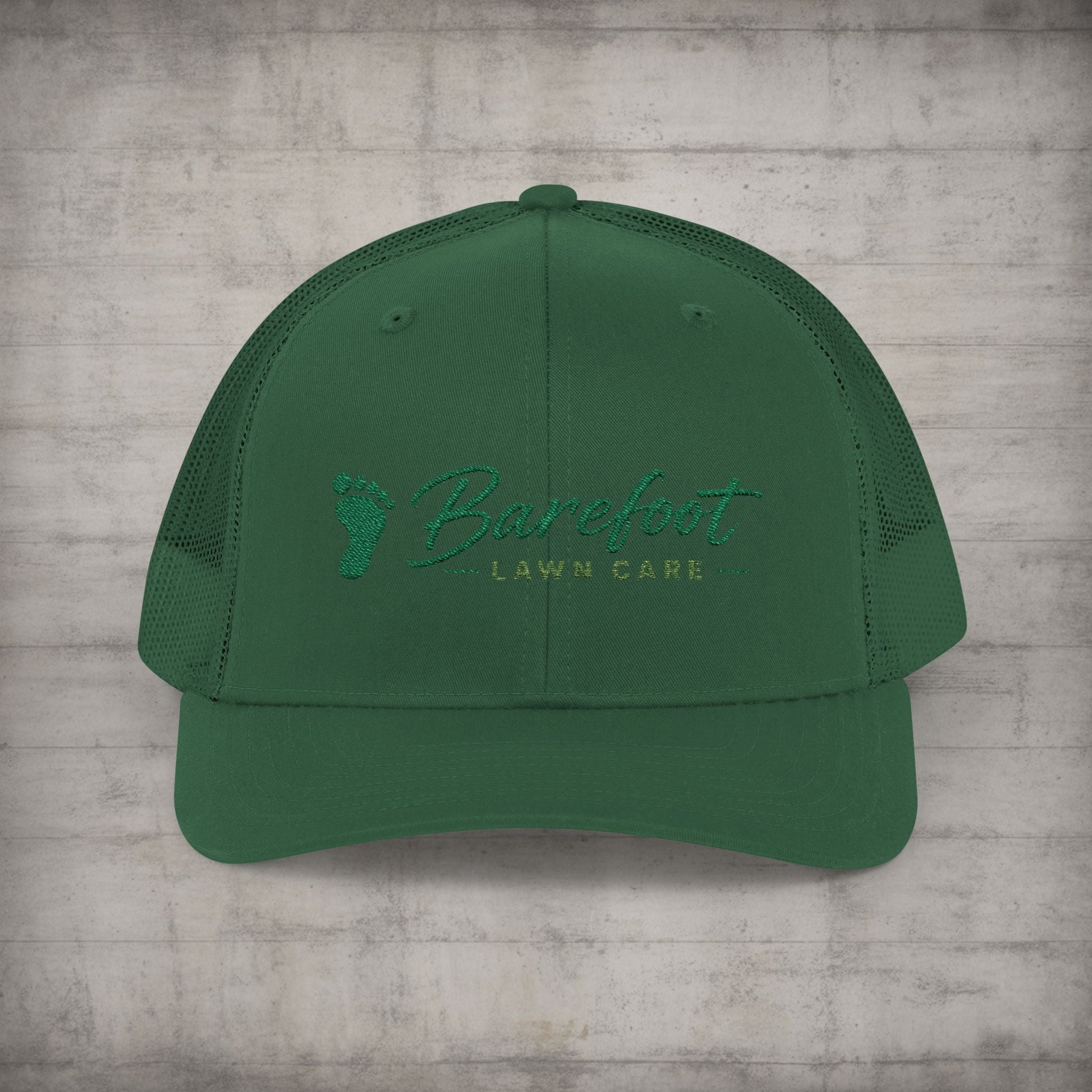 Hats - Barefoot Lawn Care - Custom Embroidered Trucker Cap from SHIRT MONSTERS (Formally Crypto Zoo Tees)
