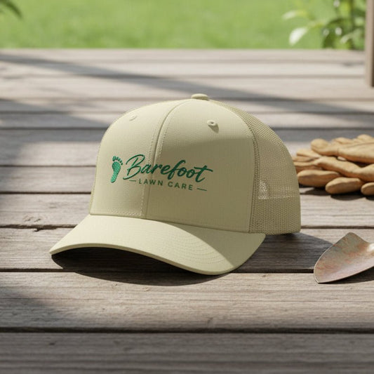 Hats - Barefoot Lawn Care - Custom Embroidered Trucker Cap from SHIRT MONSTERS (Formally Crypto Zoo Tees)