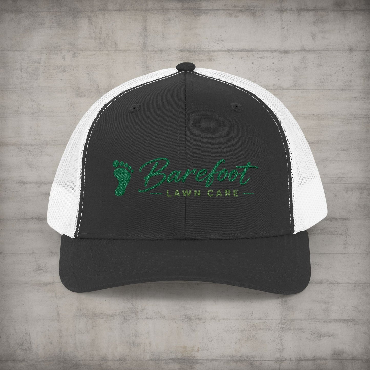 Hats - Barefoot Lawn Care - Custom Embroidered Trucker Cap from SHIRT MONSTERS (Formally Crypto Zoo Tees)