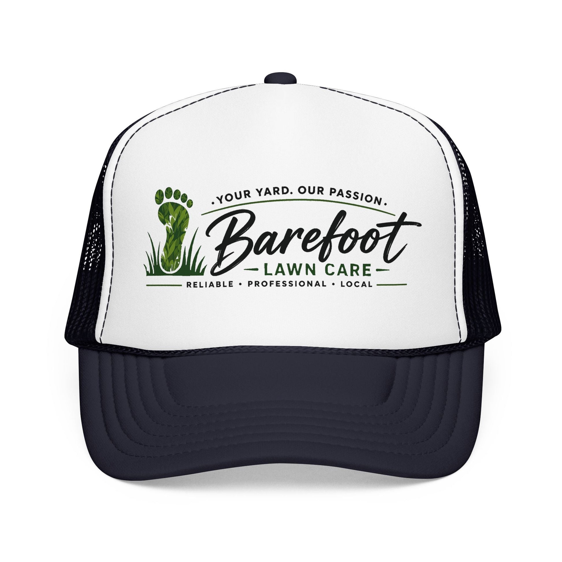 Hats - Barefoot Lawn Care - Custom Screen Printed Trucker Cap from SHIRT MONSTERS (Formally Crypto Zoo Tees)
