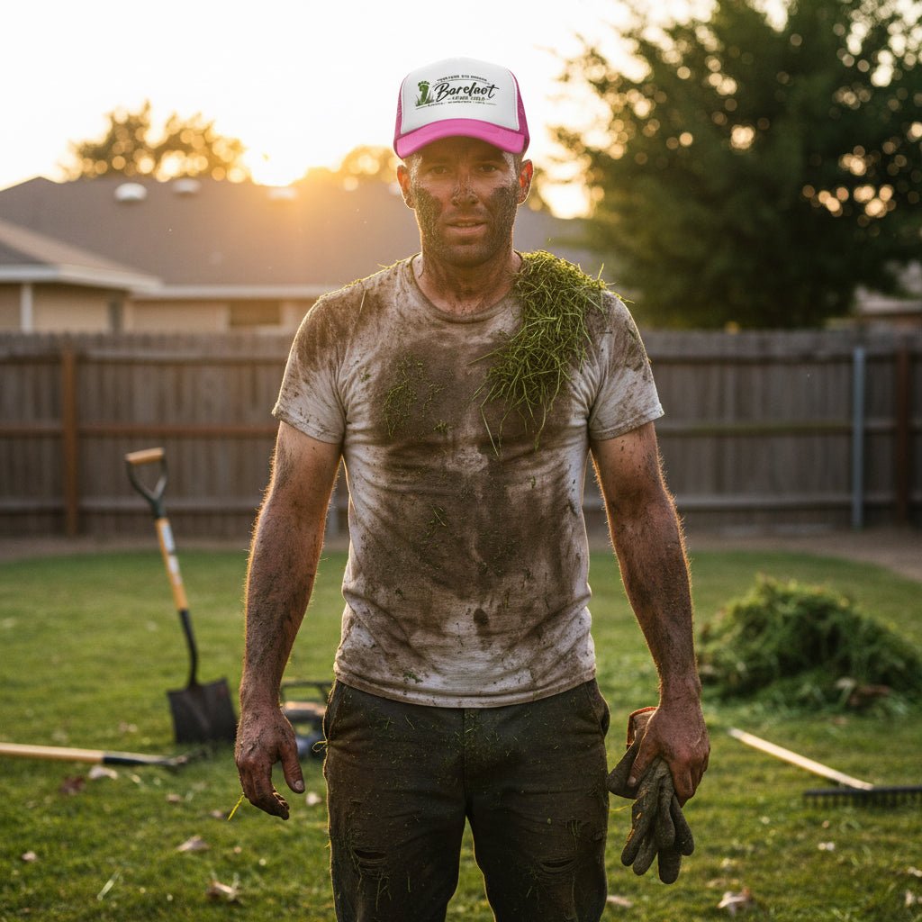 Hats - Barefoot Lawn Care - Custom Screen Printed Trucker Cap from SHIRT MONSTERS (Formally Crypto Zoo Tees)