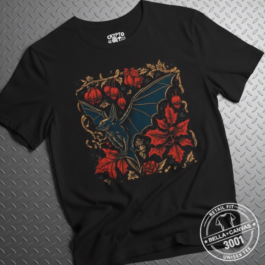 T-Shirt - Bat and Holly Goth Shirt | Light Fitted - Unisex Bella+Canvas 3001 | Bats, Christmas | Goth/Gothic from Crypto Zoo Tees