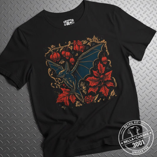 T-Shirt - Bat and Holly Goth Shirt | Light Fitted - Unisex Bella+Canvas 3001 | Bats, Christmas | Goth/Gothic from Crypto Zoo Tees