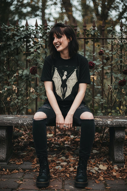 T-Shirt - Bat Lady Goth Shirt | Unisex Heavy Cotton - Gildan 5000 | Bats, Halloween | Goth/Gothic from Crypto Zoo Tees