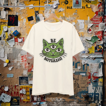 T - Shirt - Be Different Three Eyed Cat | Bella + Canvas Unisex T - shirt from Crypto Zoo Tees