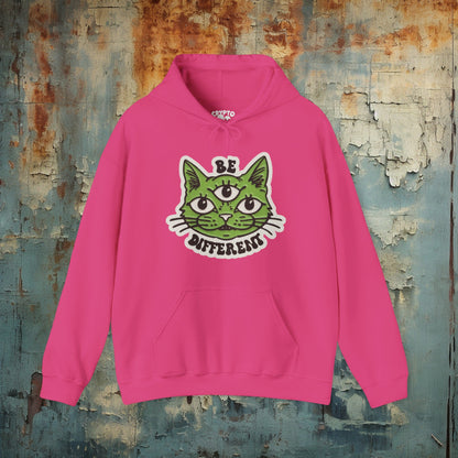 Hoodie - Be Different Three Eyed Cat | Hoodie | Hooded Sweatshirt from Crypto Zoo Tees