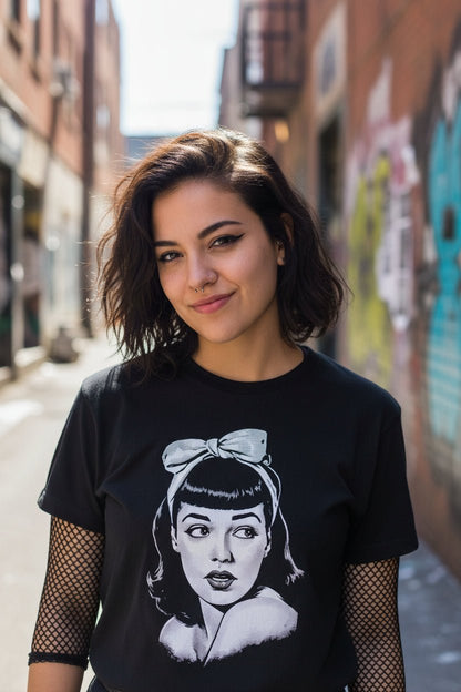 T-Shirt - Bettie Page Shirt | Unisex Heavy Cotton | Rockabilly, Goth/Gothic from SHIRT MONSTERS (Formally Crypto Zoo Tees)