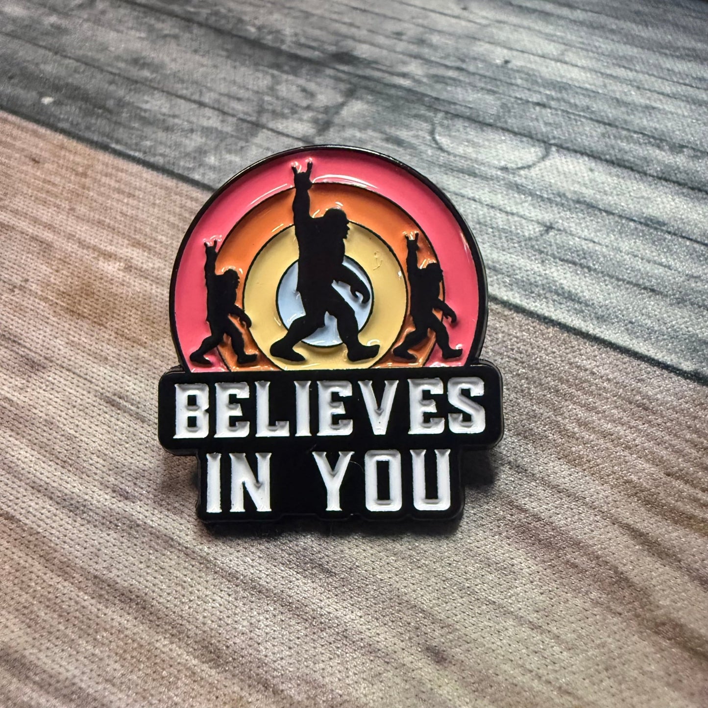  - Bigfoot Believes In You Pin | Sasquatch Enamel Pin | Retro Cryptid | Pinback from Crypto Zoo Tees