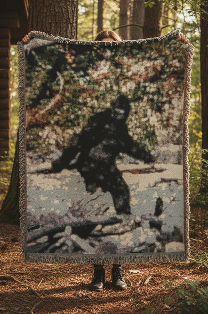 Home Decor - Bigfoot Blanket | Patterson Gimlin Photo | Woven Cotton Throw | Bigfoot, Cryptids from Crypto Zoo Tees