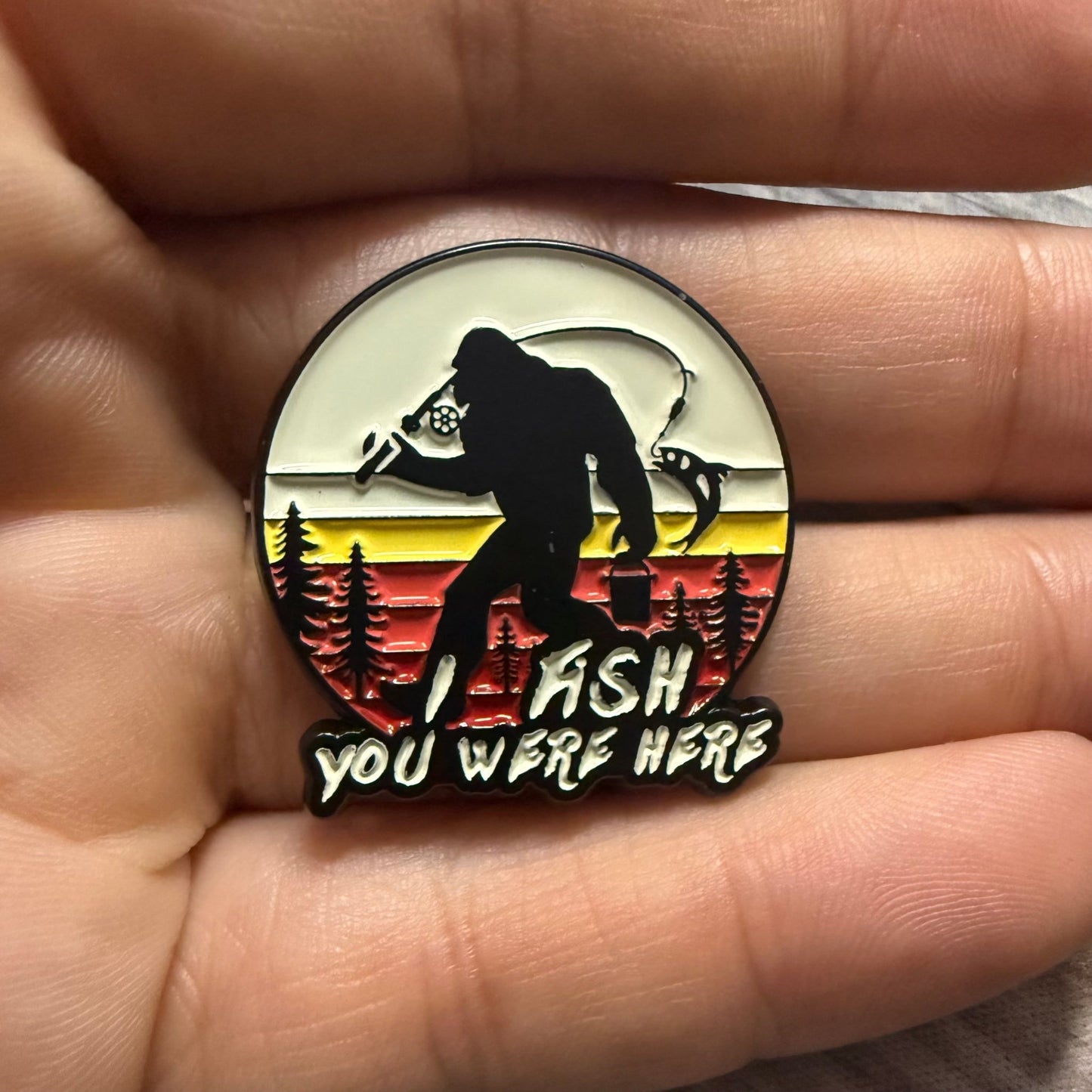  - Bigfoot Fishing Pin | Soft Enamel Lapel Pin | Bigfoot, Retro & Vintage | Pinback from Crypto Zoo Tees