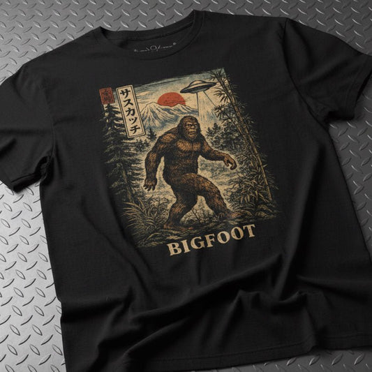 T-Shirt - Bigfoot Japan Shirt | Unisex Heavy Cotton - Gildan 5000 | Bigfoot, Cryptids, Horror, Retro & Vintage from Crypto Zoo Tees