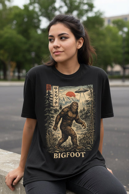 T-Shirt - Bigfoot Japan Shirt | Unisex Heavy Cotton - Gildan 5000 | Bigfoot, Cryptids, Horror, Retro & Vintage from Crypto Zoo Tees