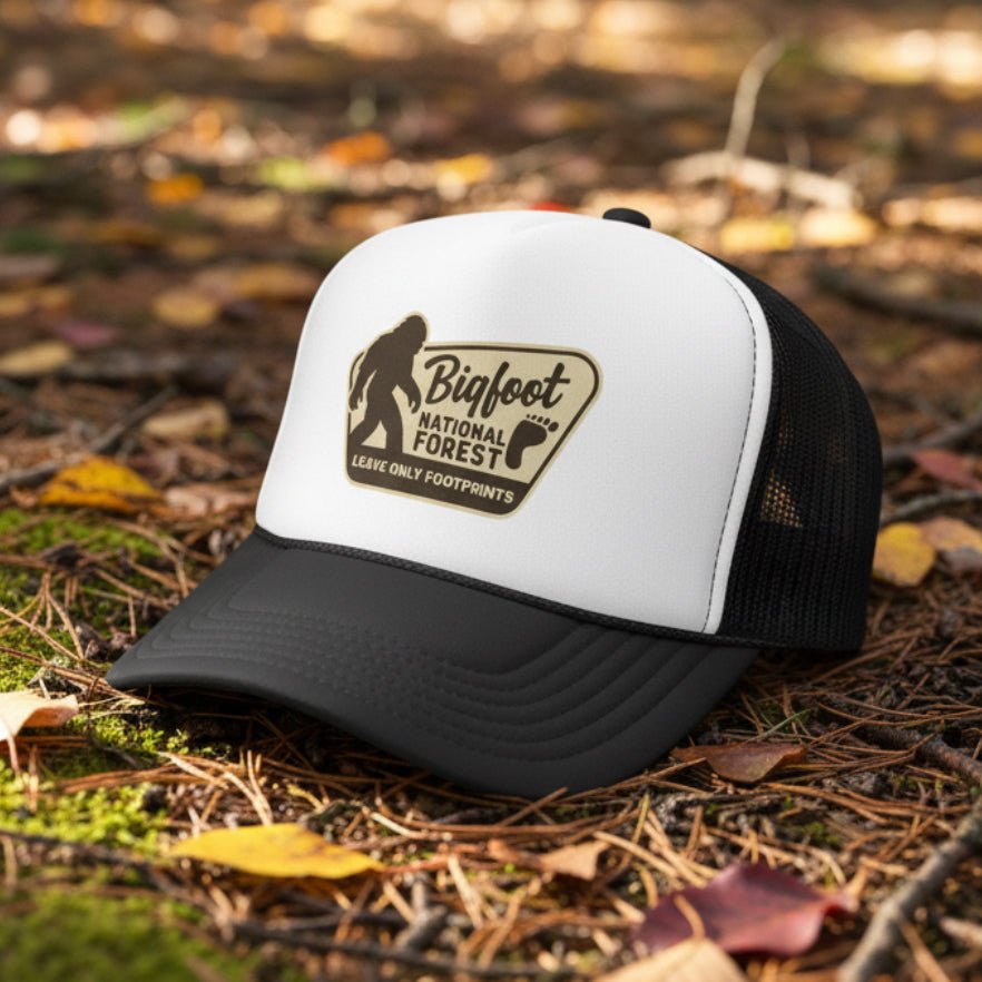 Hats - Bigfoot National Forest Hat | Foam Trucker | Cryptids | Retro & Vintage from Crypto Zoo Tees