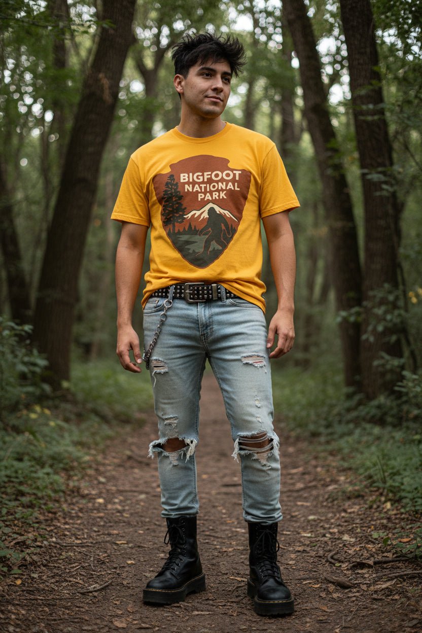 T-Shirt - Bigfoot National Park Shirt | Bigfoot, Cryptids | Light Fitted - Unisex Bella+Canvas 3001 from SHIRT MONSTERS