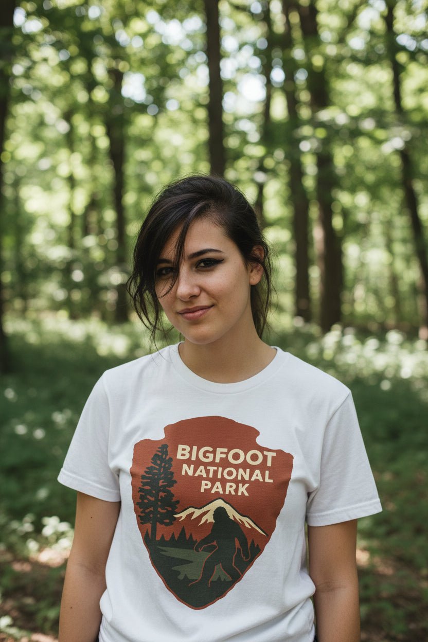 T-Shirt - Bigfoot National Park Shirt | Bigfoot, Cryptids | Light Fitted - Unisex Bella+Canvas 3001 from SHIRT MONSTERS