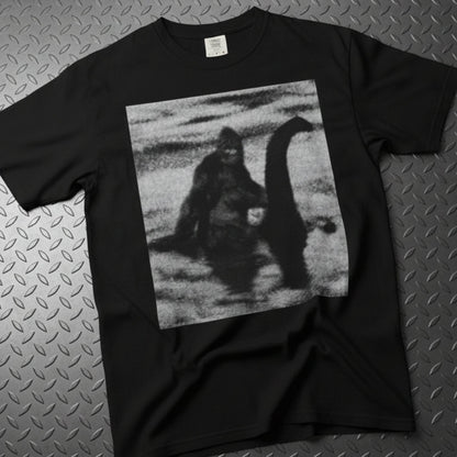 T-Shirt - Bigfoot Riding Nessie Shirt | Comfort Colors 1717 | Bigfoot, Cryptids | Retro & Vintage from SHIRT MONSTERS