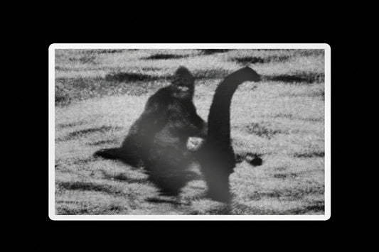 Paper products - Bigfoot Riding Nessie Sticker | Glossy Kiss Cut | Cryptids | Funny from SHIRT MONSTERS