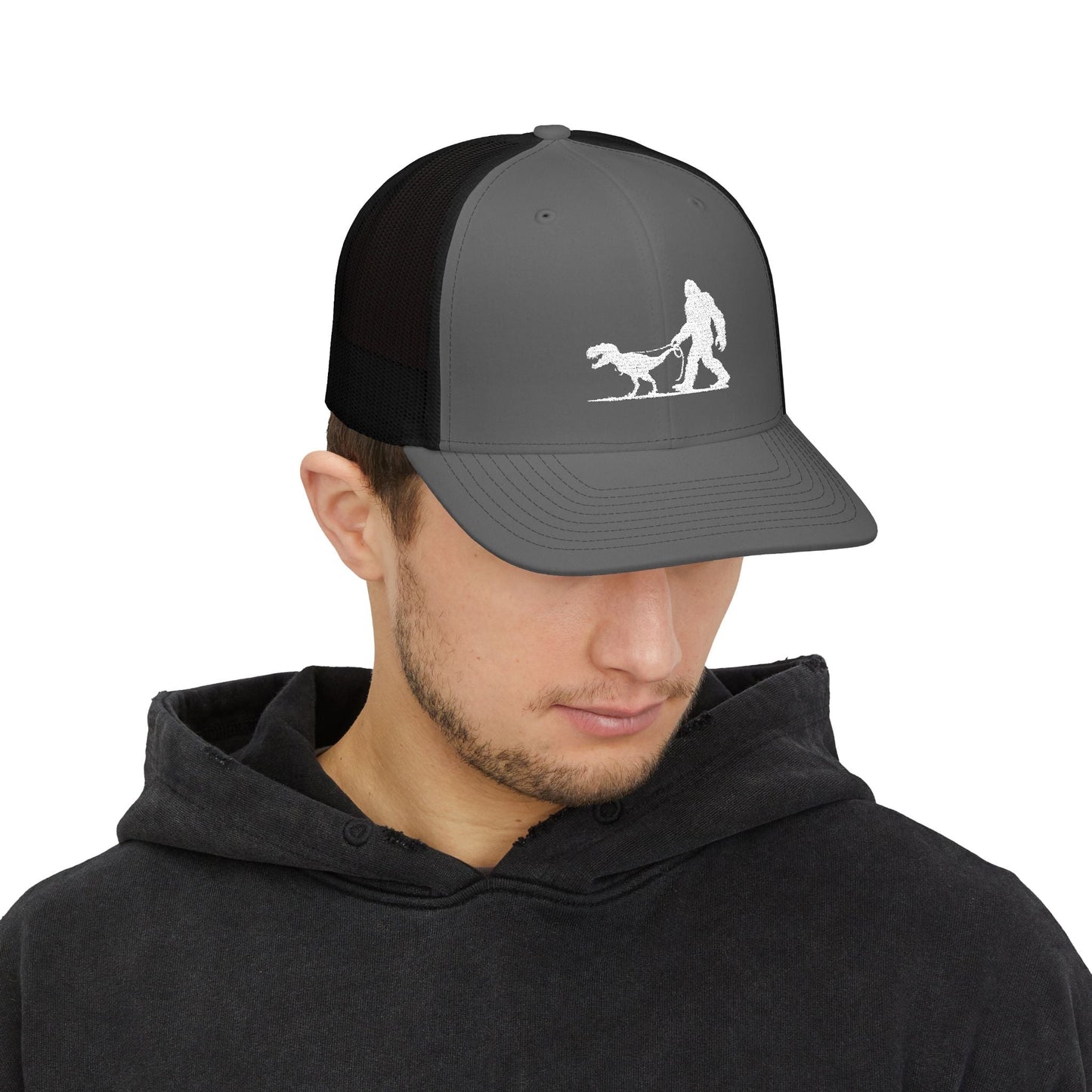 Hats - Bigfoot Walking Dinosaur Hat | Trucker Cap | Cryptids, Funny from Crypto Zoo Tees