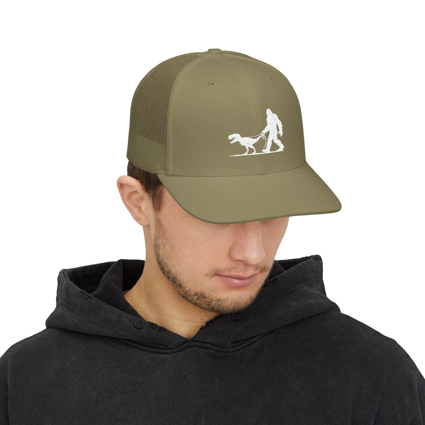 Hats - Bigfoot Walking Dinosaur Hat | Trucker Cap | Cryptids, Funny from Crypto Zoo Tees