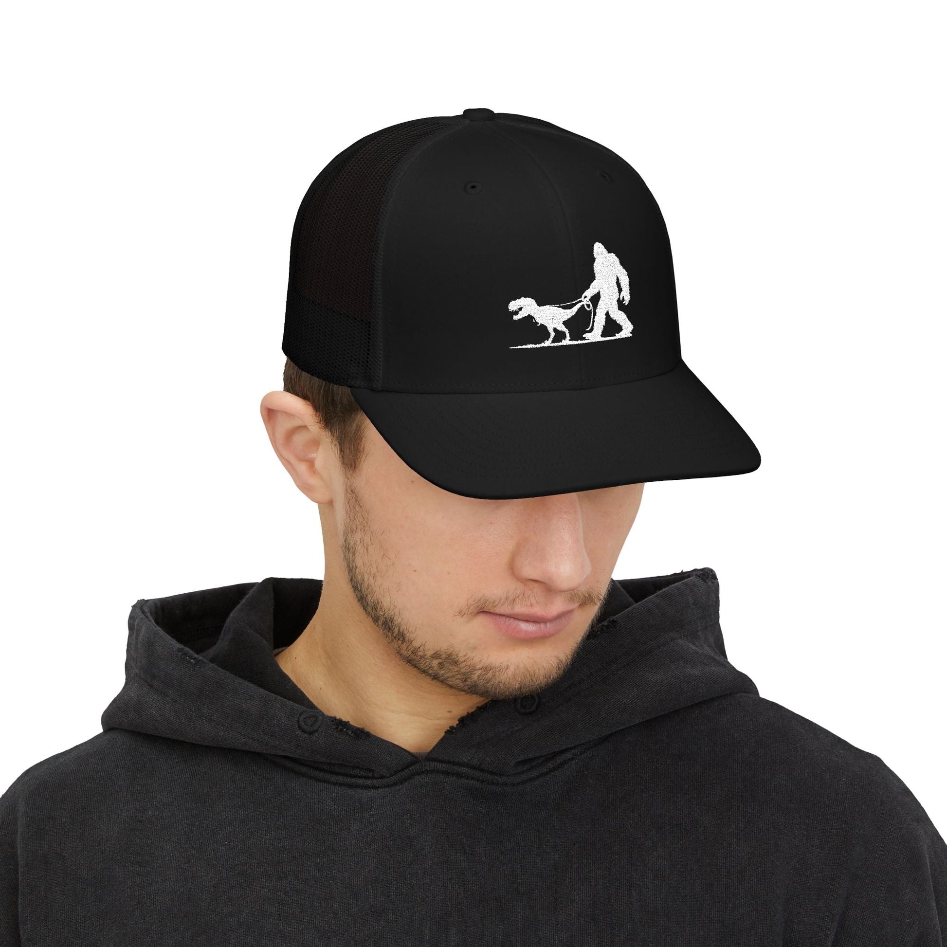 Hats - Bigfoot Walking Dinosaur Hat | Trucker Cap | Cryptids, Funny from Crypto Zoo Tees