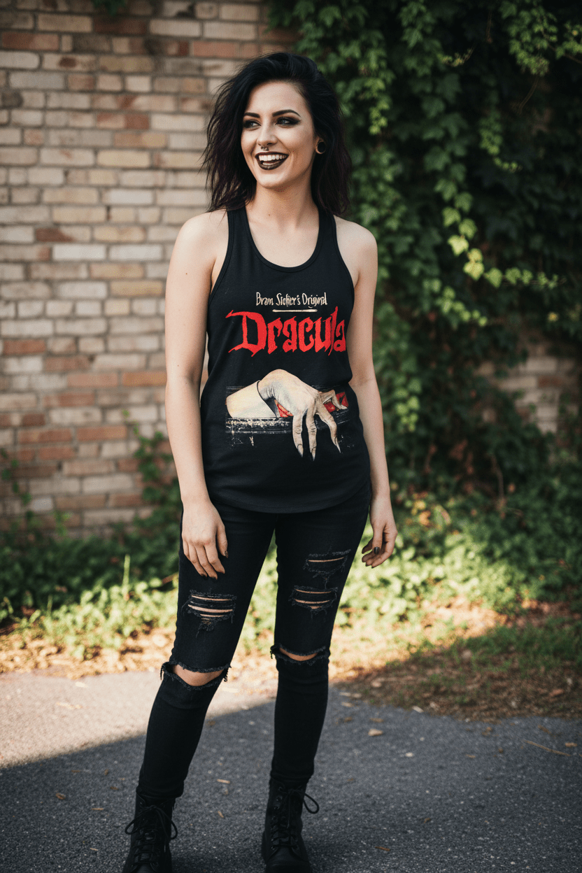 T-Shirt - Bram Stokers Dracula Tank | Horror, Books | Ladies Racerback Tank Top - Next Level 1533 from Crypto Zoo Tees