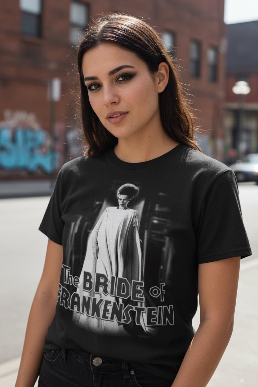 T-Shirt - Bride of Frankenstein Shirt | Unisex Heavy Cotton - Gildan 5000 | Horror, Goth/Gothic, Retro & Vintage from Crypto Zoo Tees