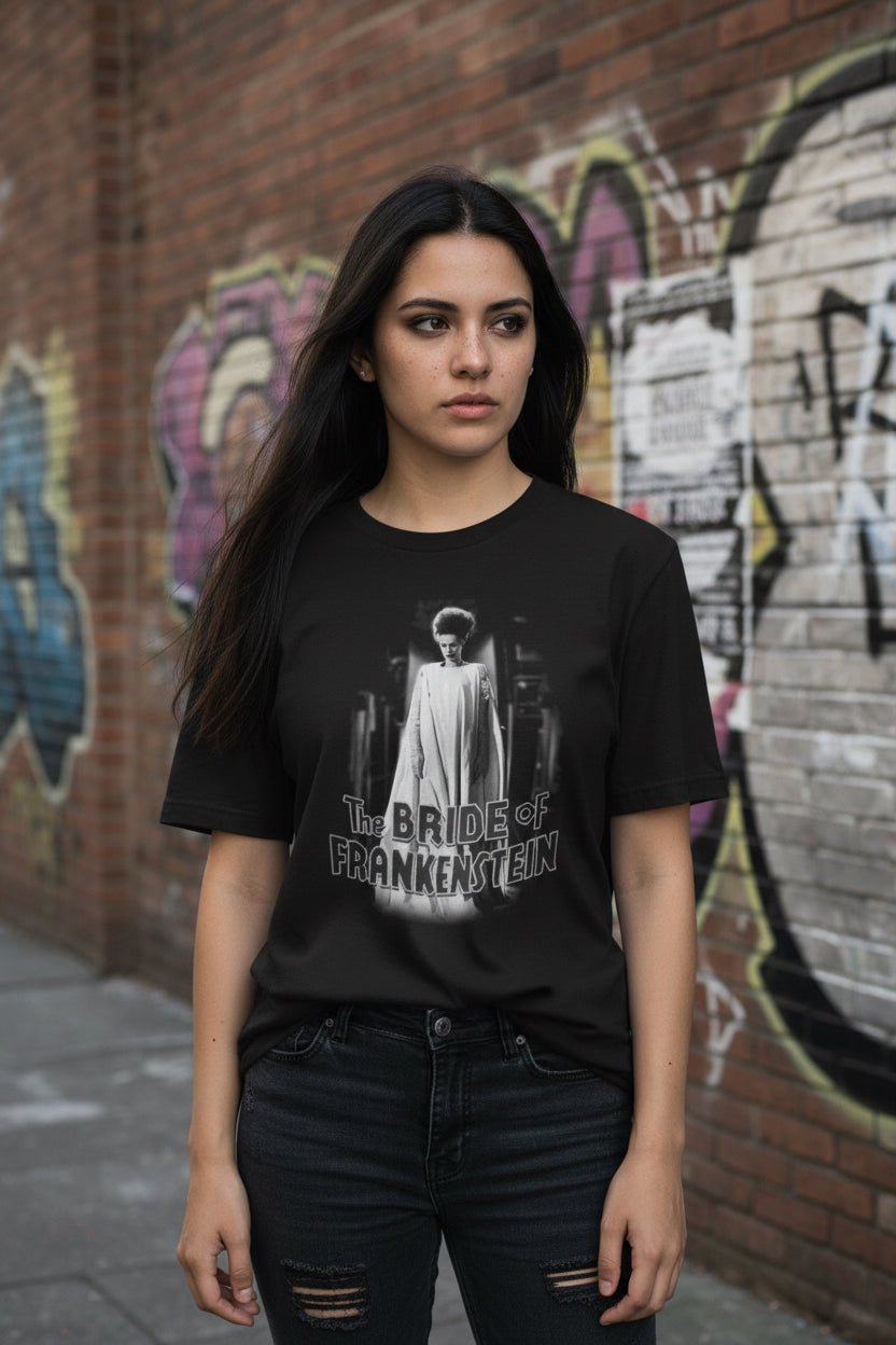 T-Shirt - Bride of Frankenstein Shirt | Unisex Heavy Cotton - Gildan 5000 | Horror, Goth/Gothic, Retro & Vintage from Crypto Zoo Tees
