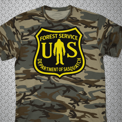 T-Shirt - Camo Bigfoot National Park Shirt | Unisex Port Authority Underground Threads Tee | Bigfoot, Retro & Vintage from SHIRT MONSTERS
