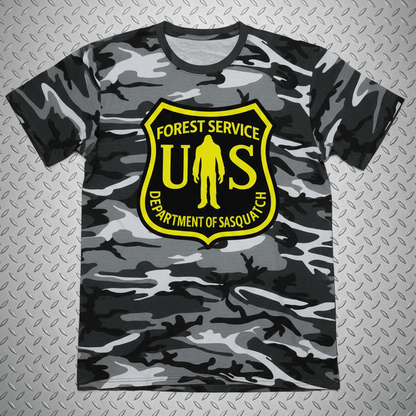 T-Shirt - Camo Bigfoot National Park Shirt | Unisex Port Authority Underground Threads Tee | Bigfoot, Retro & Vintage from SHIRT MONSTERS