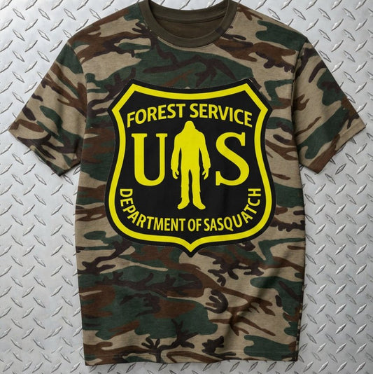 T-Shirt - Camo Bigfoot National Park Shirt | Unisex Port Authority Underground Threads Tee | Bigfoot, Retro & Vintage from SHIRT MONSTERS