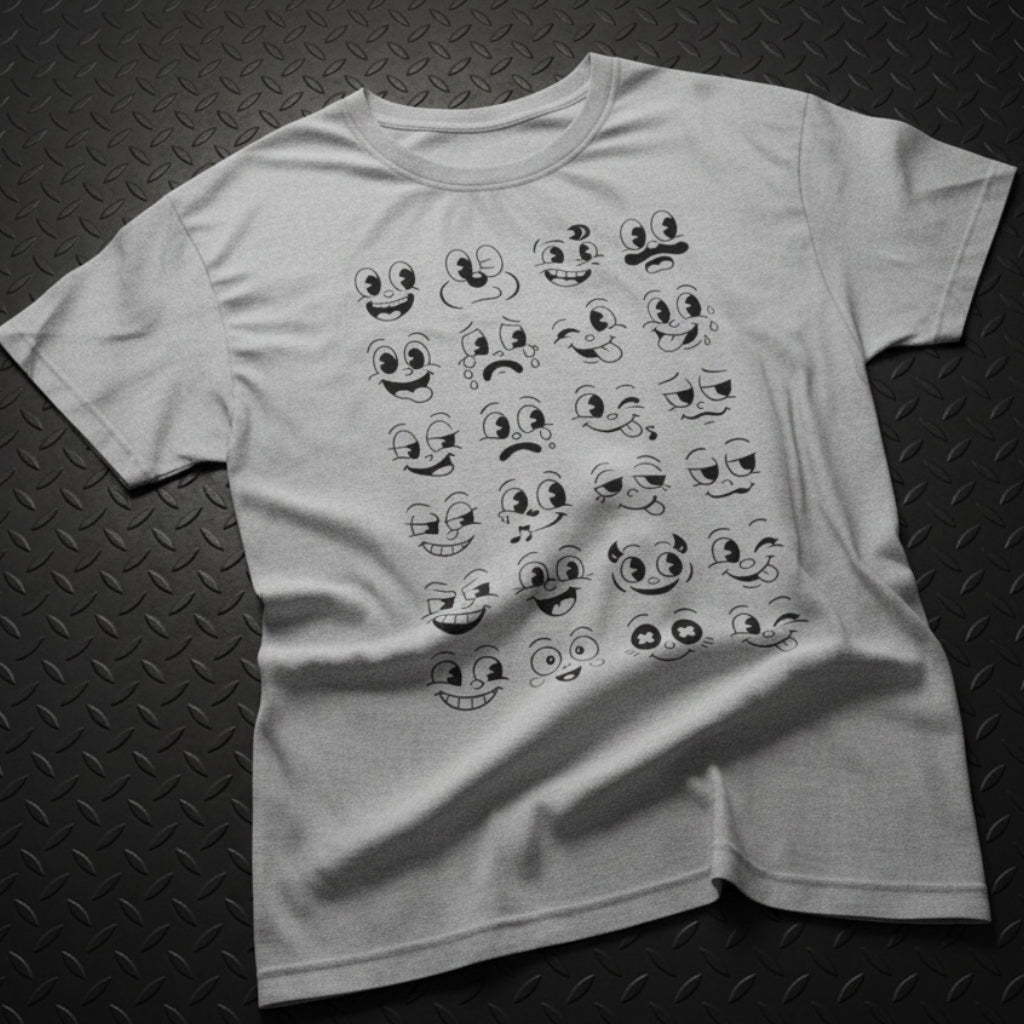 T-Shirt - Cartoon Faces Shirt | Unisex Heavy Cotton | Funny, Retro & Vintage from SHIRT MONSTERS (Formally Crypto Zoo Tees)