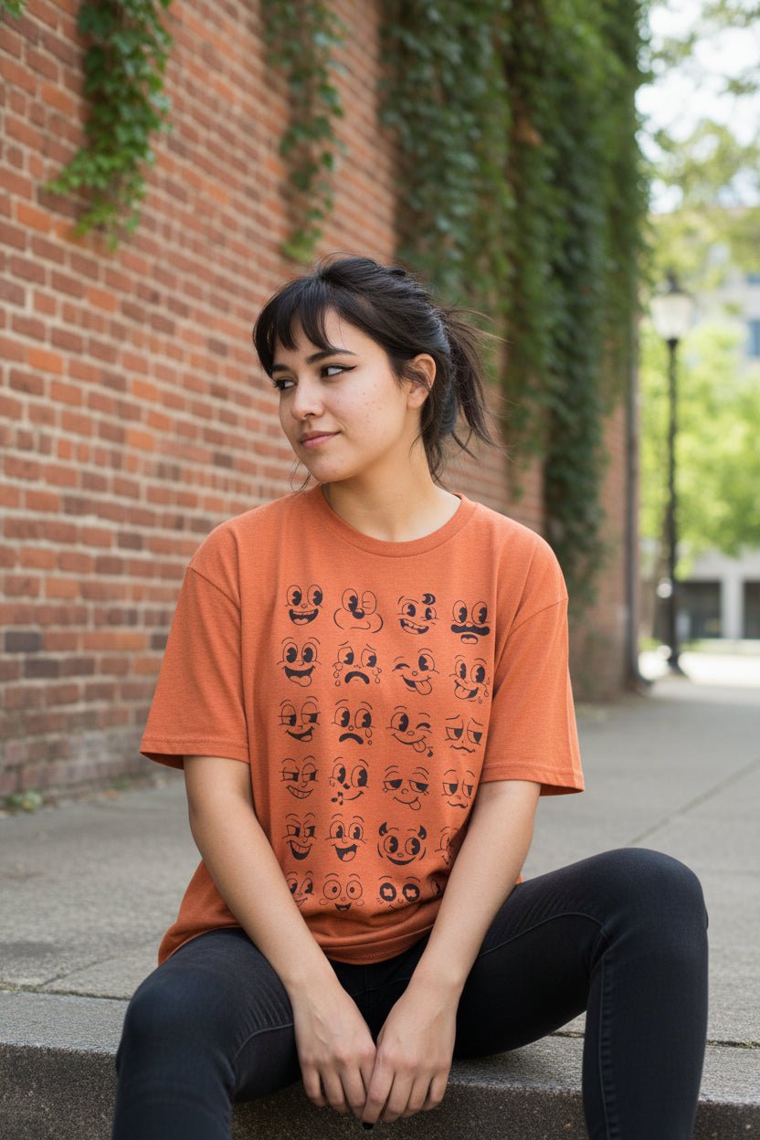 T-Shirt - Cartoon Faces Shirt | Unisex Heavy Cotton | Funny, Retro & Vintage from SHIRT MONSTERS (Formally Crypto Zoo Tees)