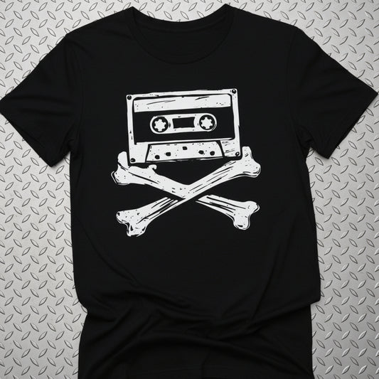 T-Shirt - Cassette Tape and Crossbones Funny Music Tee | Bella + Canvas Unisex T-shirt from Crypto Zoo Tees