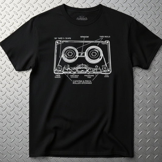 T-Shirt - Cassette Tape Diagram Shirt | Unisex Heavy Cotton - Gildan 5000 | Music, Retro & Vintage from SHIRT MONSTERS