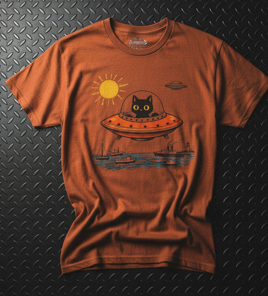 T-Shirt - Cat UFO Shirt | Cats Alien & UFO | Unisex Heavy Cotton from SHIRT MONSTERS (Formally Crypto Zoo Tees)