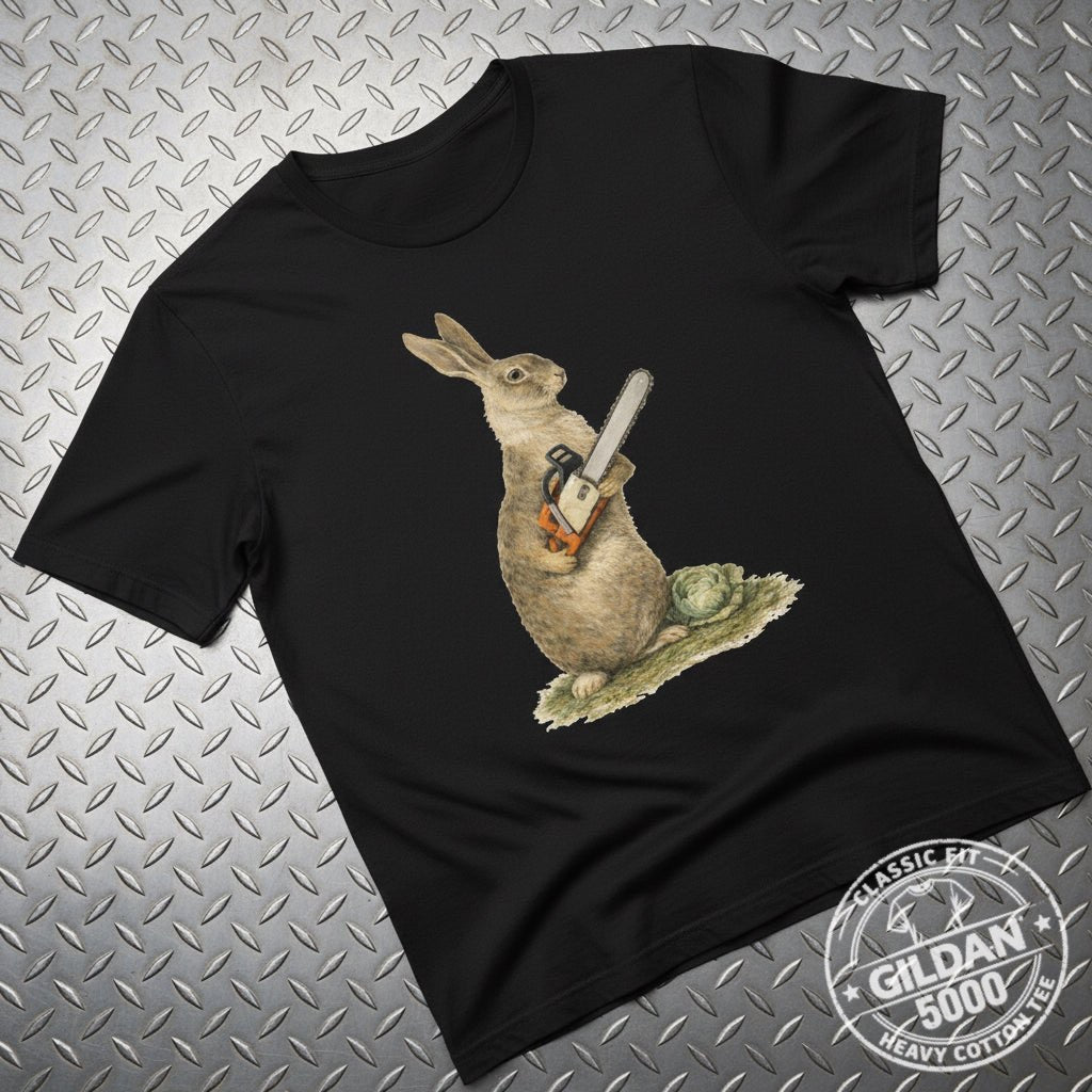 T-Shirt - Chainsaw Bunny Punk Shirt | Unisex Heavy Cotton - Gildan 5000 | Animals, Horror, Funny | Punk, Goth/Gothic from Crypto Zoo Tees