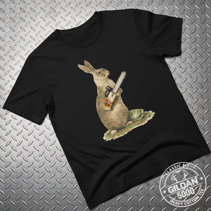T-Shirt - Chainsaw Bunny Punk Shirt | Unisex Heavy Cotton - Gildan 5000 | Animals, Horror, Funny | Punk, Goth/Gothic from Crypto Zoo Tees