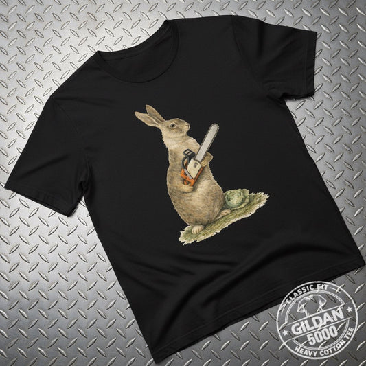 T-Shirt - Chainsaw Bunny Punk Shirt | Unisex Heavy Cotton - Gildan 5000 | Animals, Horror, Funny | Punk, Goth/Gothic from Crypto Zoo Tees