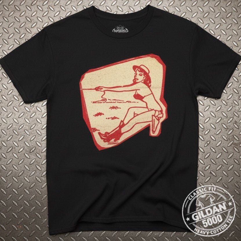 T-Shirt - Cowgirl Pinup Shirt | Unisex Heavy Cotton - Gildan 5000 | Retro & Vintage, Art & Artists | Rockabilly from Crypto Zoo Tees