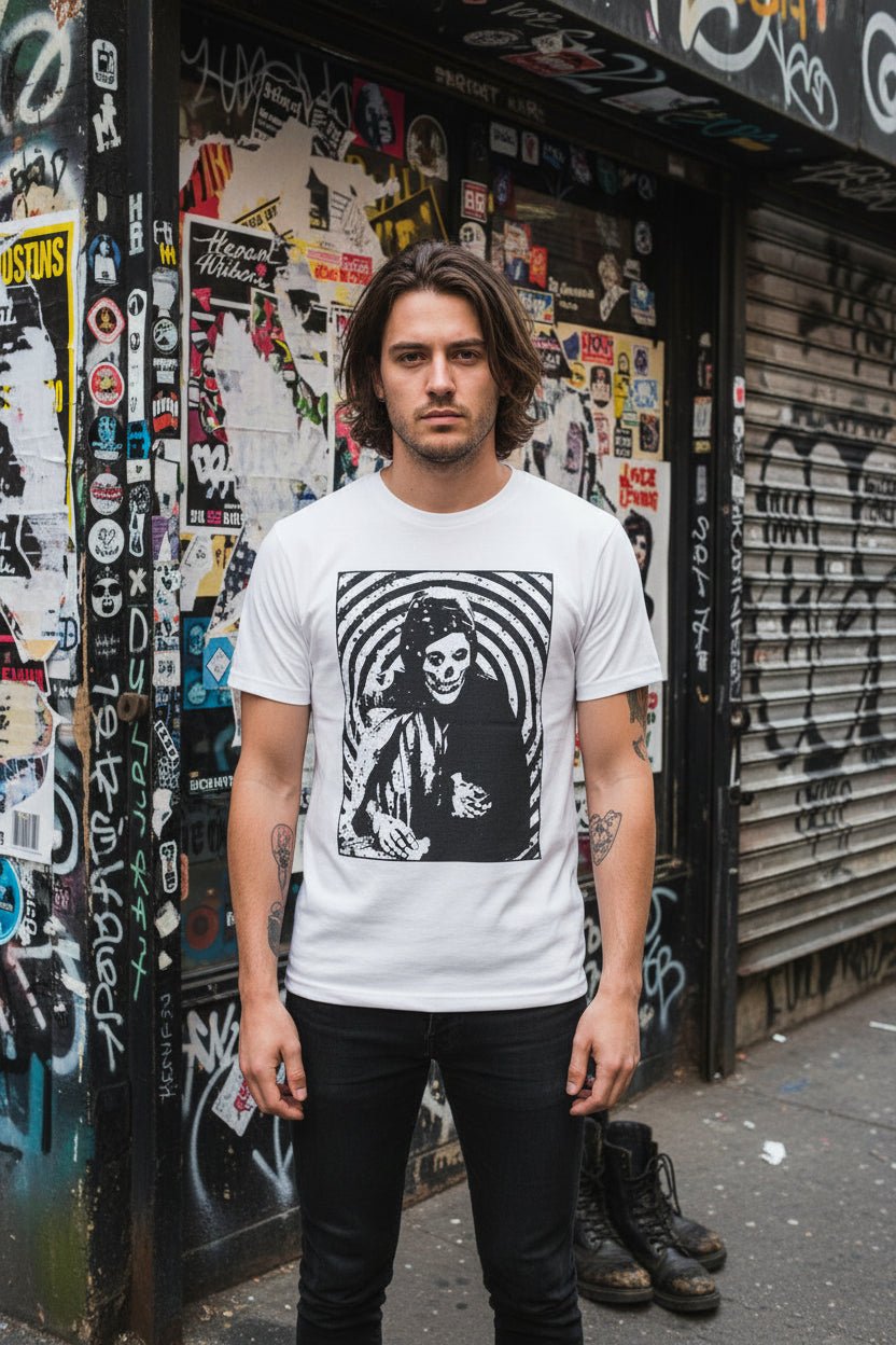 T-Shirt - Crimson Ghost Hypnotic Shirt | Horror, Skulls & Skeletons Punk | Fitted Tee from SHIRT MONSTERS