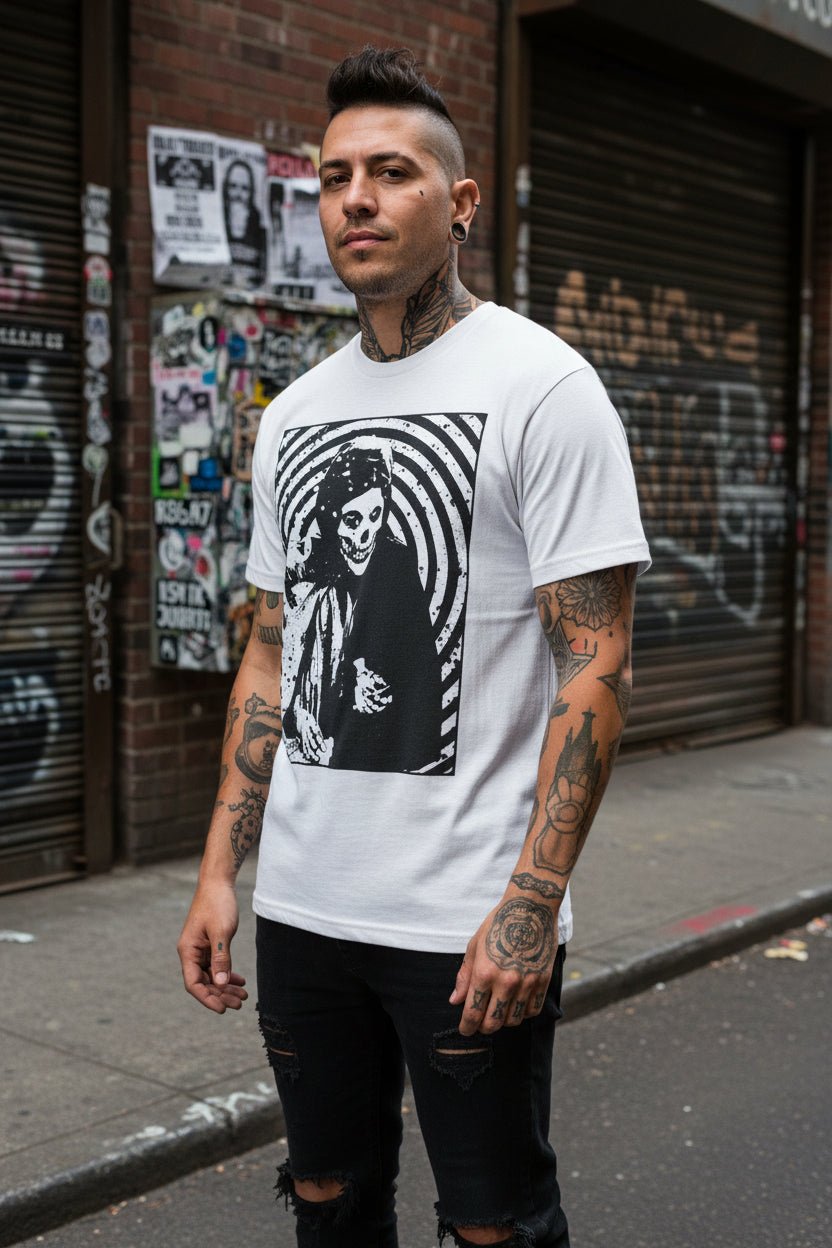 T-Shirt - Crimson Ghost Hypnotic Shirt | Horror, Skulls & Skeletons Punk | Fitted Tee from SHIRT MONSTERS