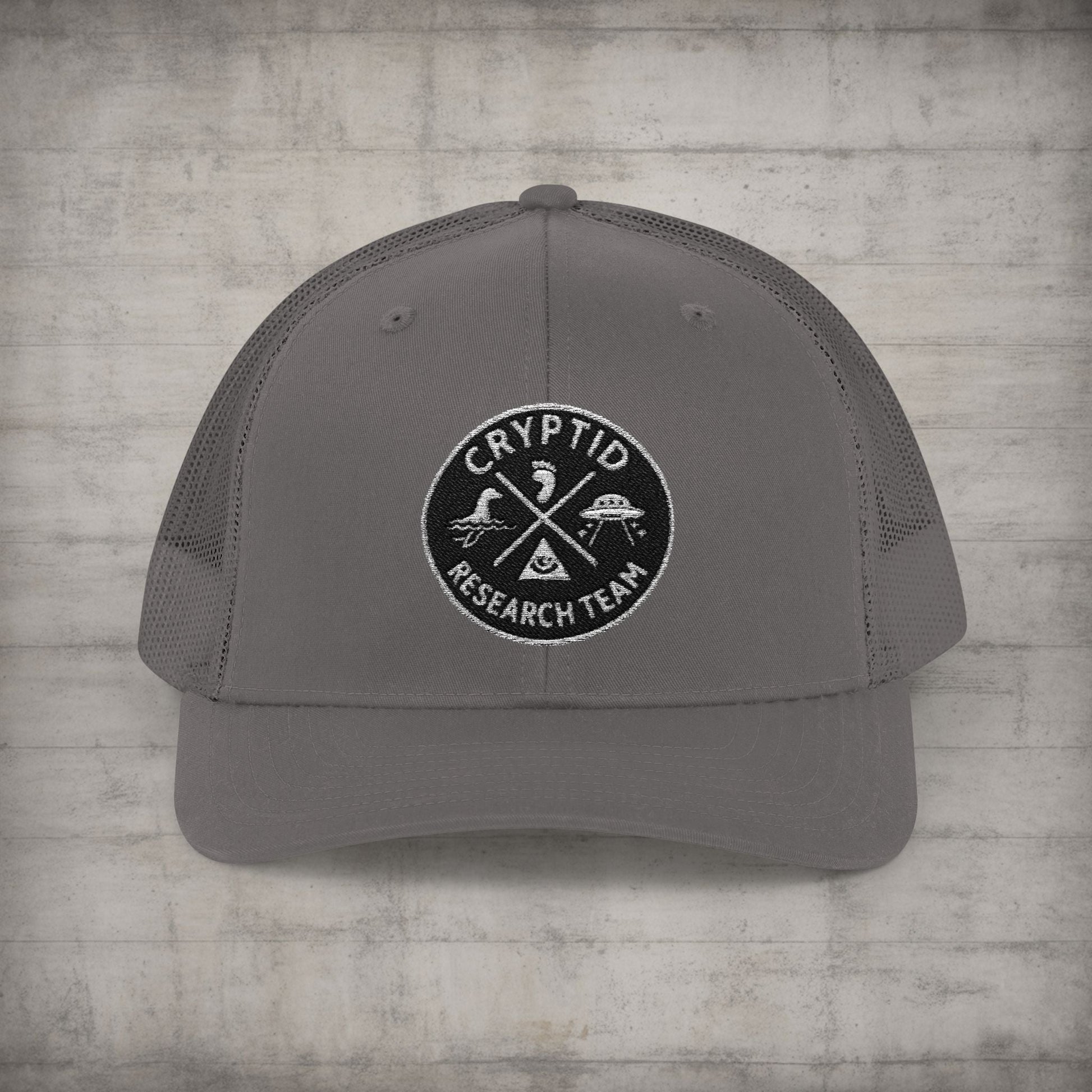 Hats - Cryptid Research Team Hat | Meshback Trucker Hat | Cryptids from SHIRT MONSTERS (Formally Crypto Zoo Tees)