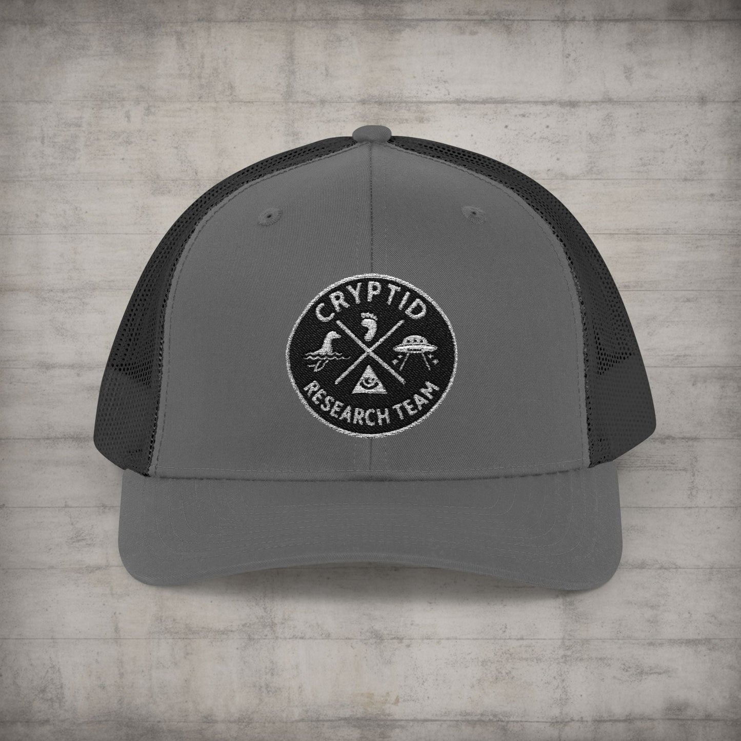 Hats - Cryptid Research Team Hat | Meshback Trucker Hat | Cryptids from SHIRT MONSTERS (Formally Crypto Zoo Tees)