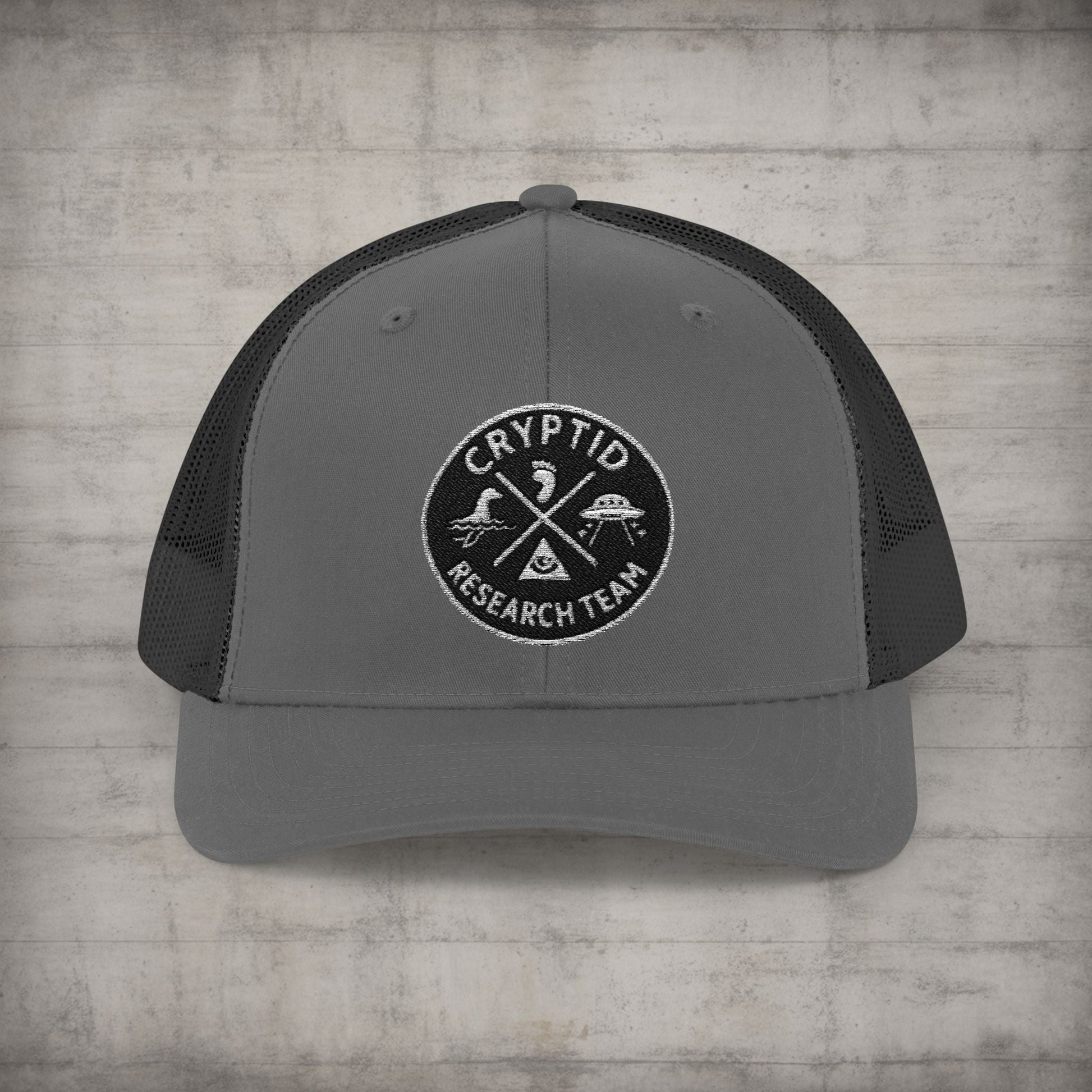 Hats - Cryptid Research Team Hat | Meshback Trucker Hat | Cryptids from SHIRT MONSTERS (Formally Crypto Zoo Tees)
