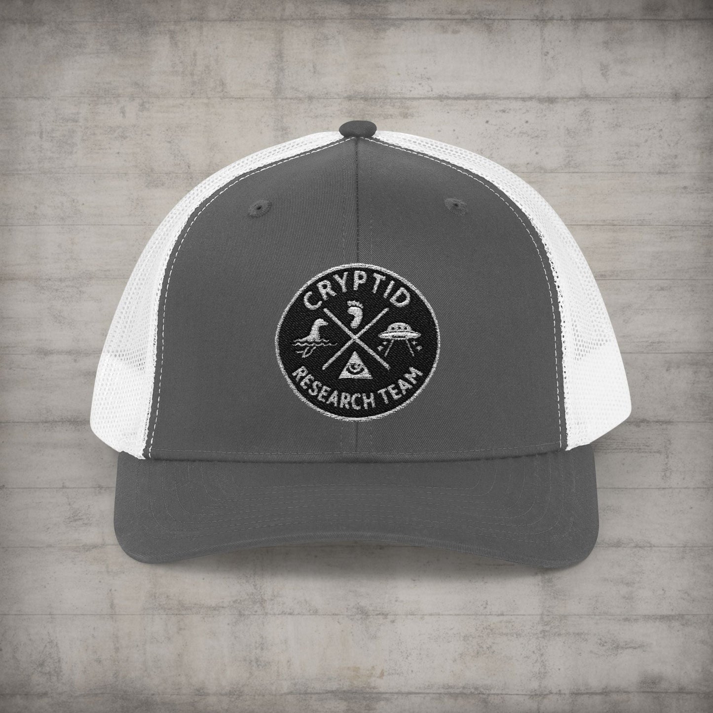 Hats - Cryptid Research Team Hat | Meshback Trucker Hat | Cryptids from SHIRT MONSTERS (Formally Crypto Zoo Tees)