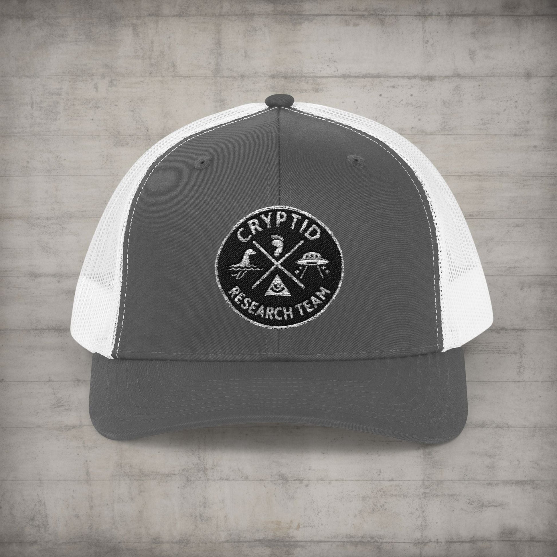 Hats - Cryptid Research Team Hat | Meshback Trucker Hat | Cryptids from SHIRT MONSTERS (Formally Crypto Zoo Tees)