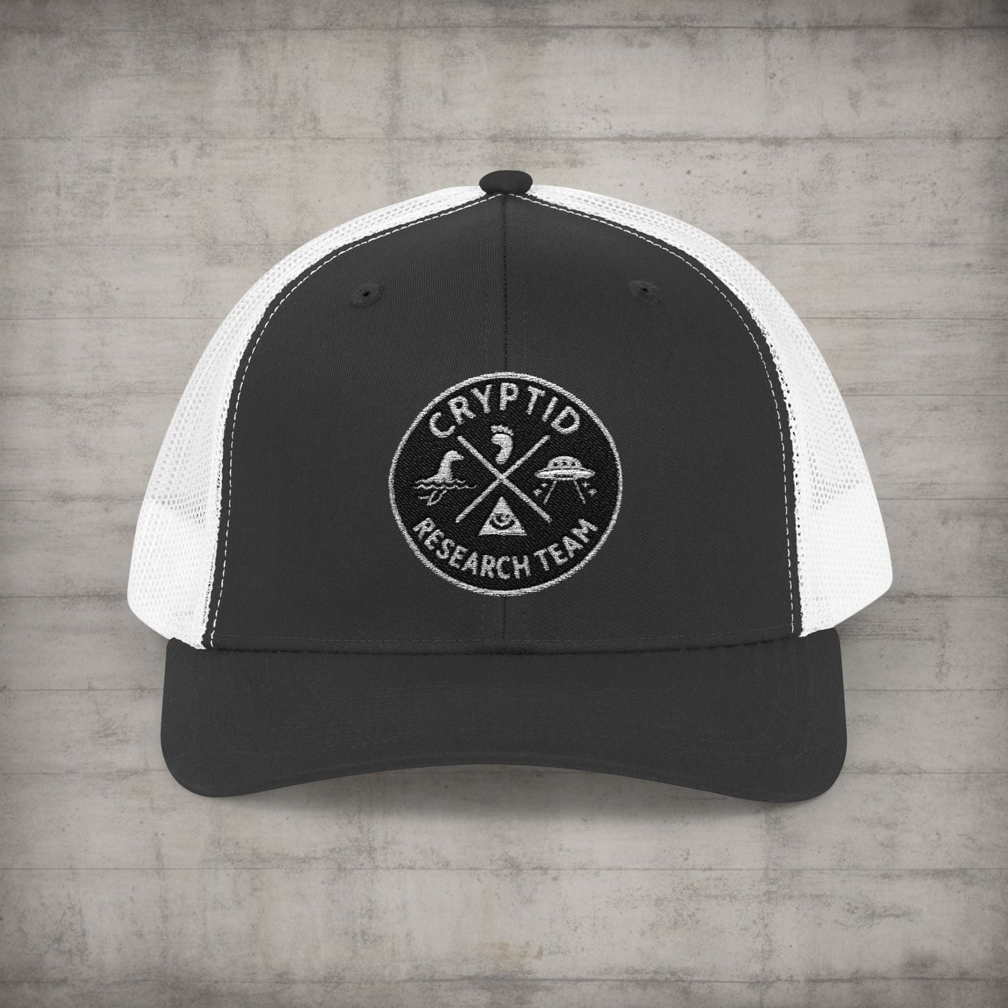 Hats - Cryptid Research Team Hat | Meshback Trucker Hat | Cryptids from SHIRT MONSTERS (Formally Crypto Zoo Tees)