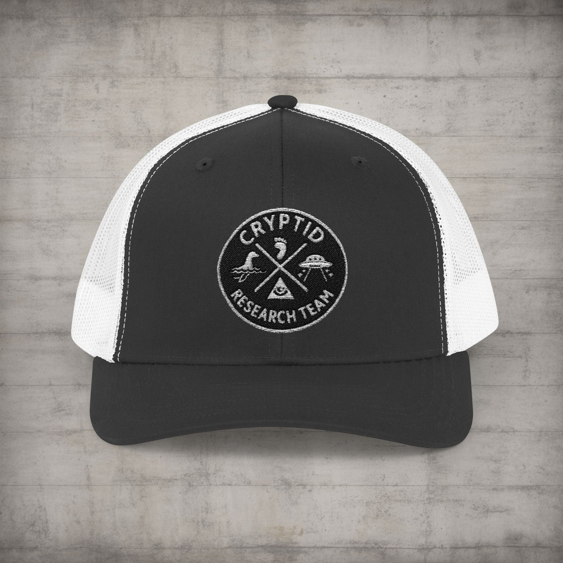 Hats - Cryptid Research Team Hat | Meshback Trucker Hat | Cryptids from SHIRT MONSTERS (Formally Crypto Zoo Tees)