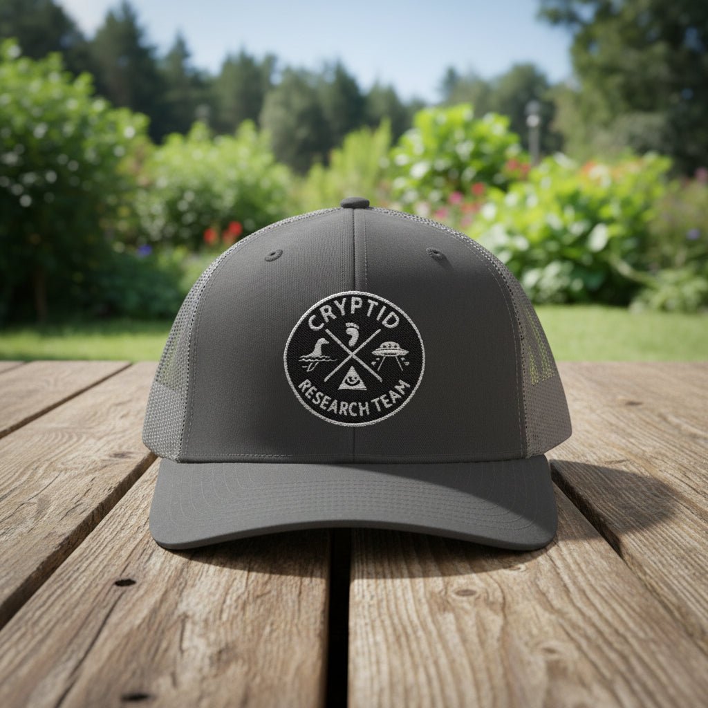 Hats - Cryptid Research Team Hat | Meshback Trucker Hat | Cryptids from SHIRT MONSTERS (Formally Crypto Zoo Tees)