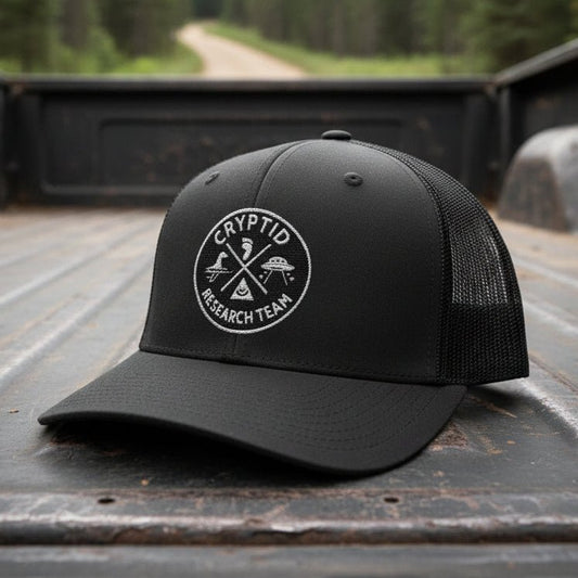 Hats - Cryptid Research Team Hat | Meshback Trucker Hat | Cryptids from SHIRT MONSTERS (Formally Crypto Zoo Tees)